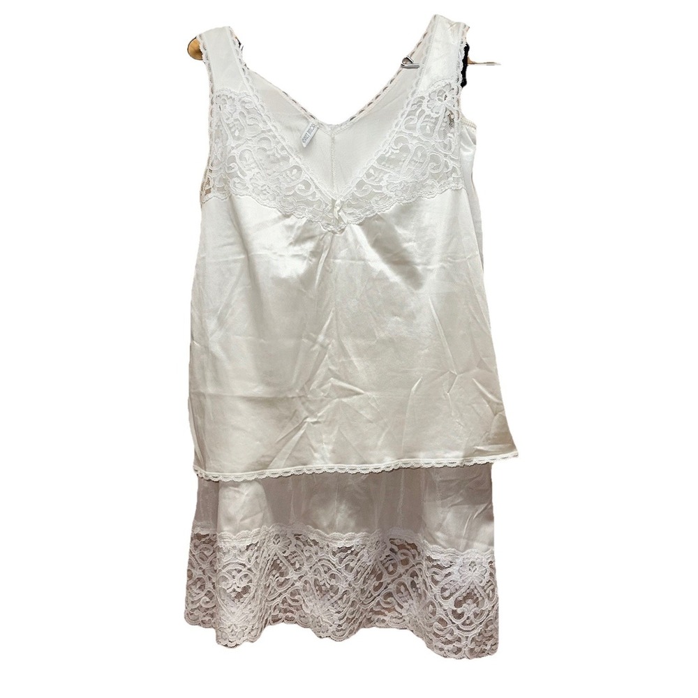 Vintage Ashley Taylor Satin Ivory Half Slip Skirt Cami 2-Pc Set Lace Women's M